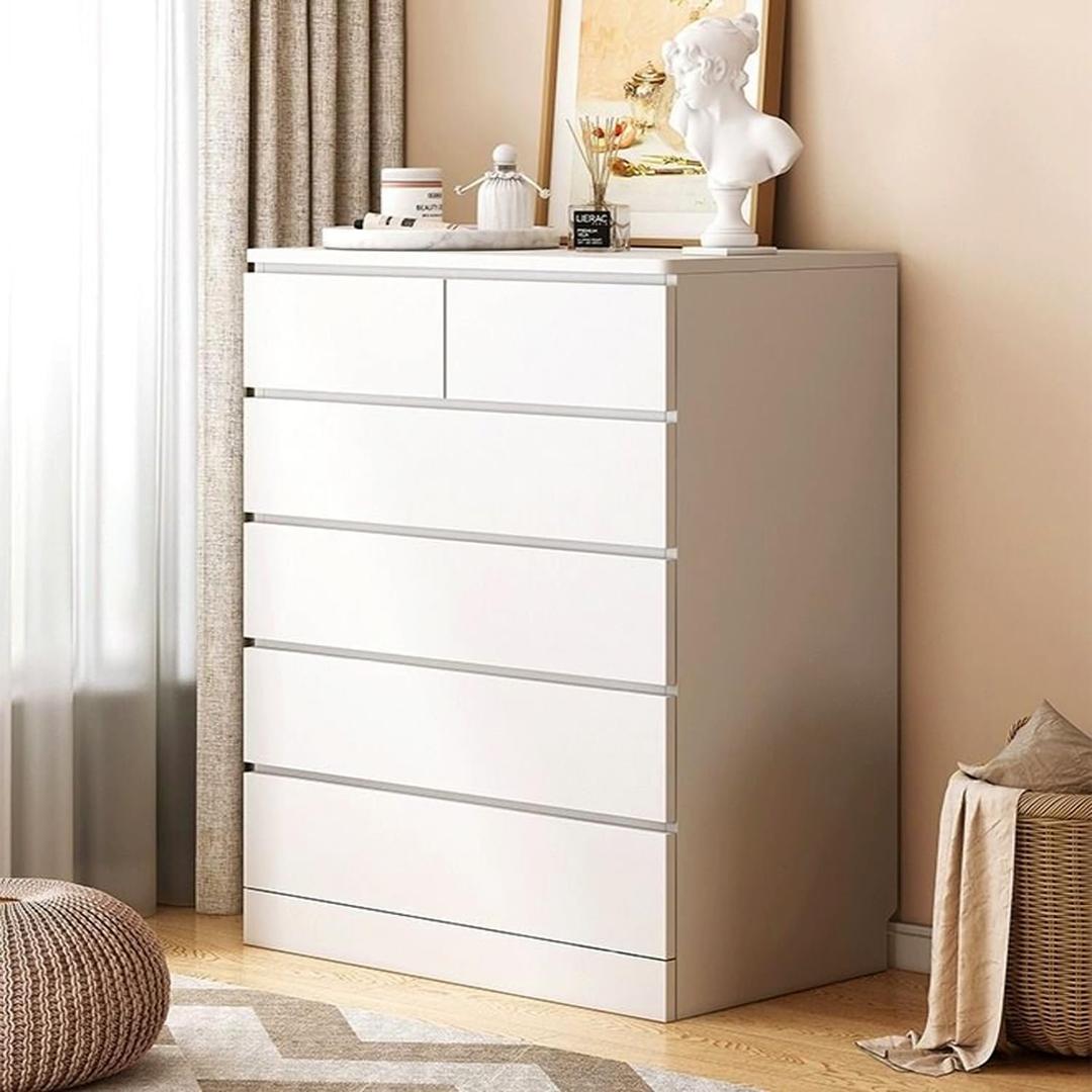 Kutis Modern 6 Drawer Tall White Dresser – Sleek Chest of Drawers Organizer for Bedroom, Living Room, or Office – Stylish Storage Solution for Clothes, Linens, and Accessories 60 x 40 x 111 cm.