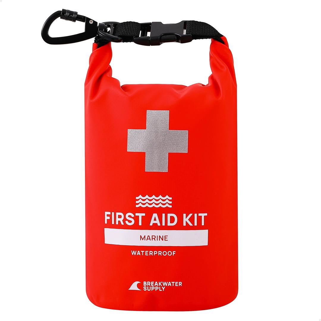 Breakwater Supply™ Waterproof First Aid Kit Dry Bag Bug Out Bag Preloaded with Emergency Survival Prepper Supplies for Boating, Camping, Fishing + Carabiner, Floating, Reflective, AFAK/IFAK Trauma Kit