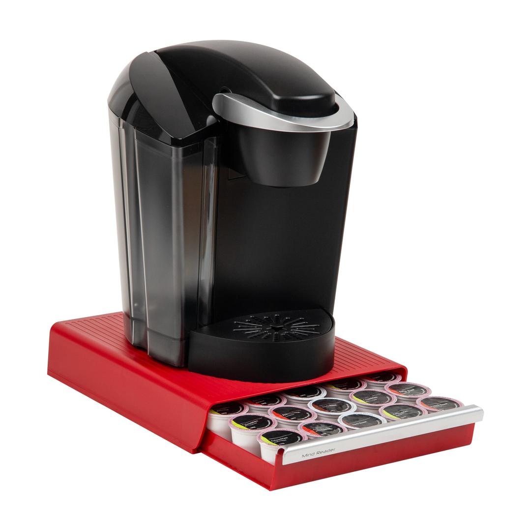 Mind Reader Single Serve Coffee Drawer 30 Pod Capacity, Countertop Organizer, 10.5"L x 12.75"W x 2.5"H, Red