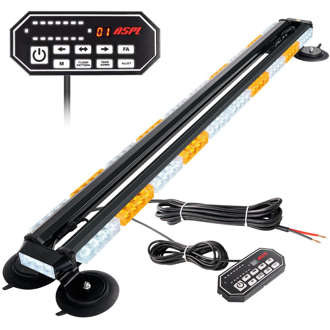 ASPL47.1" Emergency Strobe Lights Bar with Control Double Side 86 LED Warning Light with 28 Strong Magnets Traffic Advisor Snow Plow Flashing Lights for Trucks Vehicles Tow Pickup (Amber/White)