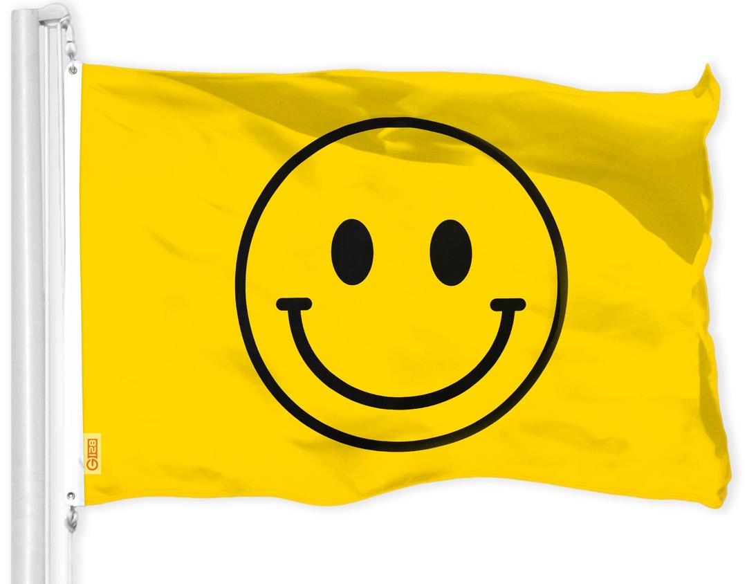 G128 Smiley Face Flag | 3x5 Ft | LiteWeave Pro Series Printed 150D Polyester | Novelty Flag, Indoor/Outdoor, Vibrant Colors, Brass Grommets, Thicker and More Durable Than 100D 75D Polyester