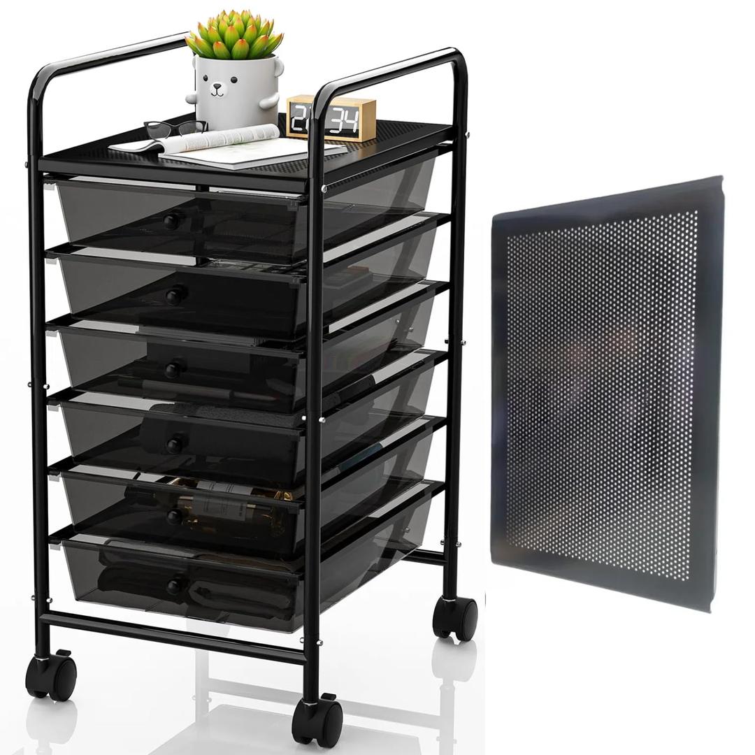 Metal 6 Tier Rolling Cart with 6 Drawers,1 Table Top & 4 Wheels, Utility Grocery Craft Cart on Wheels for Classroom, Office, Bathroom, Kitchen, Bar, Home Storage and Organization, Dorm Room Essentials