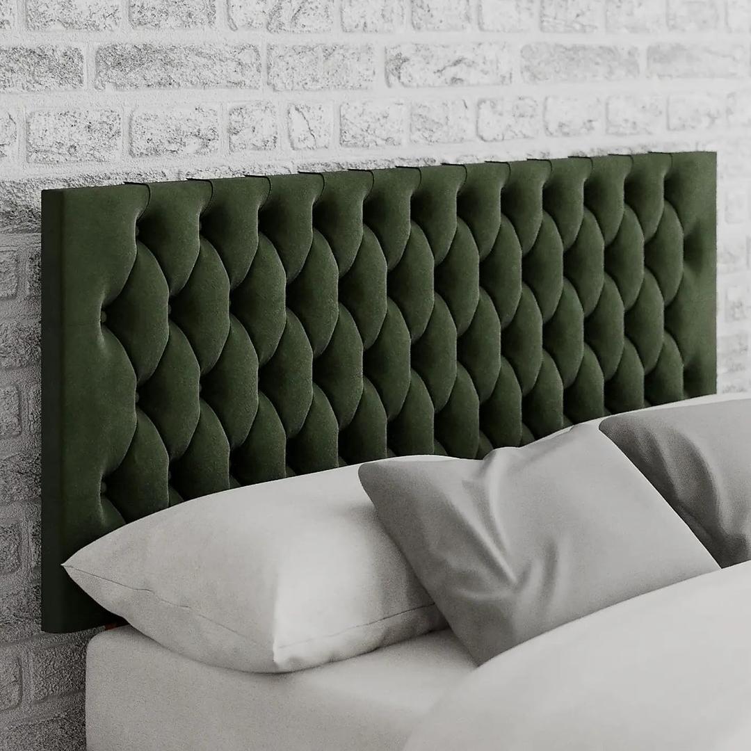 eKingdom 24″ Plush Double Headboard for Divan Bed Stylish Headboards for Beds Transform Your Bedroom with Dreamy Haven Bed Headboard (Green Plush, Double - 4FT6")