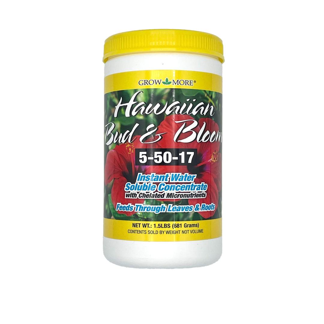 Grow More Urea-Free Hawaiian Bud and Bloom 5-50-17 Fertilizer - 1.5lb of Water Soluble Bloom Booster Fertilizer for Flowers - High Phosphorus Flower Food for Enhanced Bud Formation & Vigorous Blooms