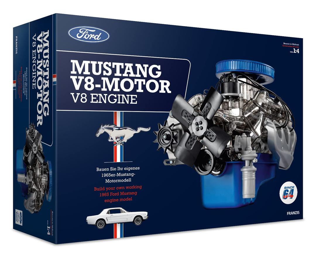 Franzis 1965 Ford Mustang K-Code 289 V8 Engine Model Kit with Collector's Book - Updated 2023 Version