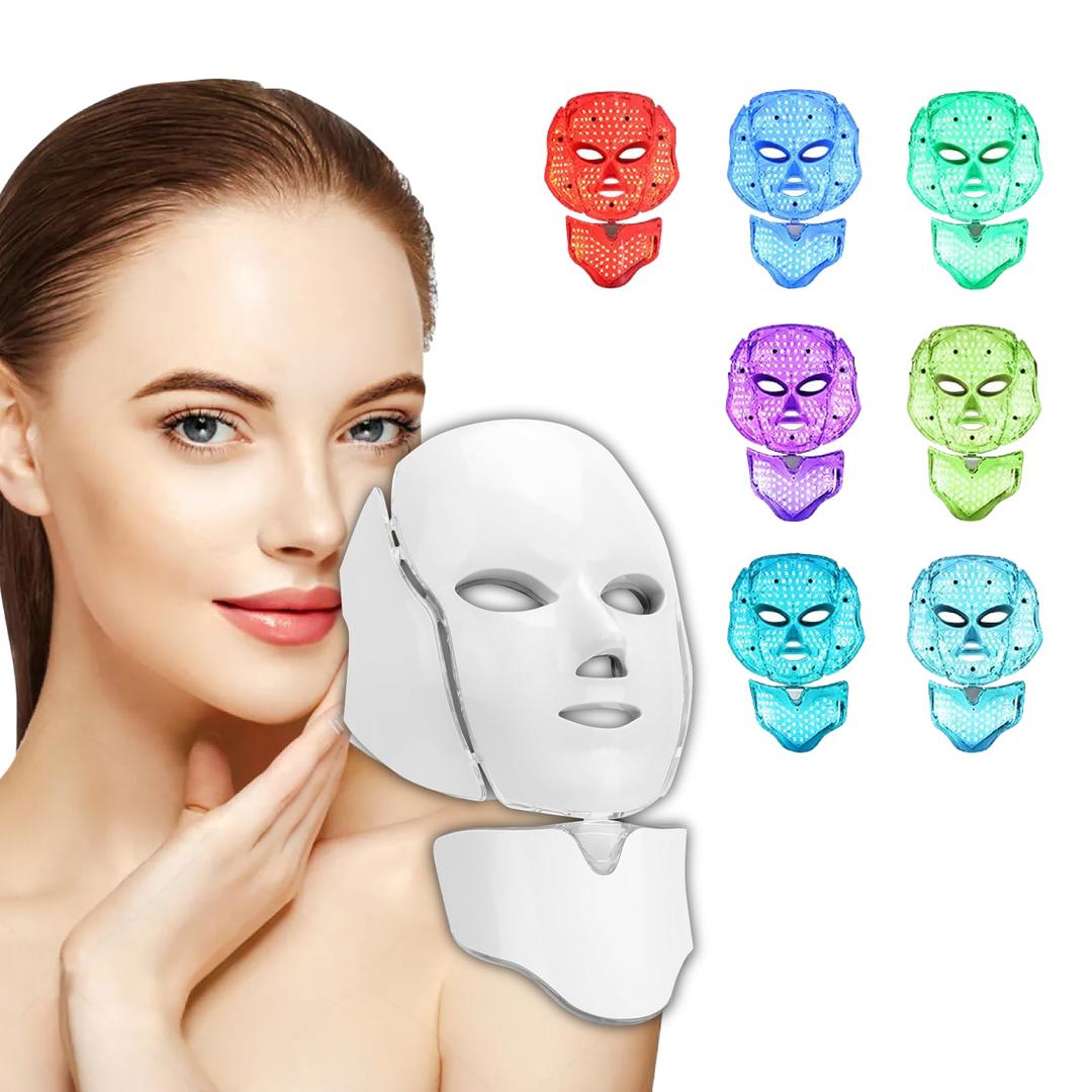 LED Face Mask Light Therapy, 7 Colors for Skin Vitality, Home Beauty Device - Light Therapy for Face