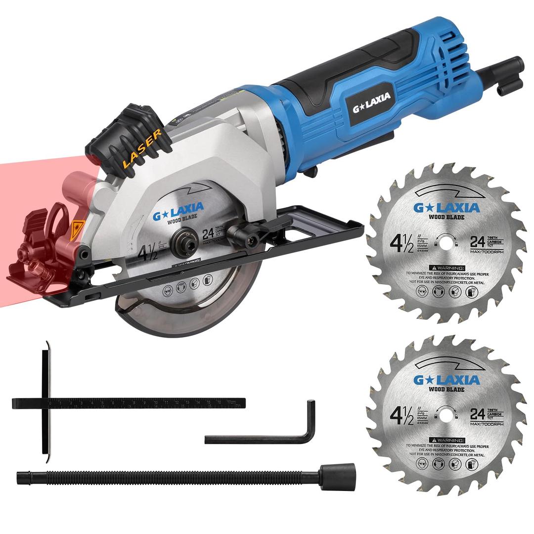 Mini Circular Saw, 4Amp 3500RPM Corded Circular Saw with Laser Guide, Rip Guide, Compact Saw with 2Pcs 24T TCT Blades for Wood Cuts