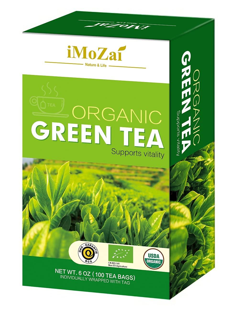 iMoZaiOrganic Green Tea Bags 100 Count Individually Wrapped