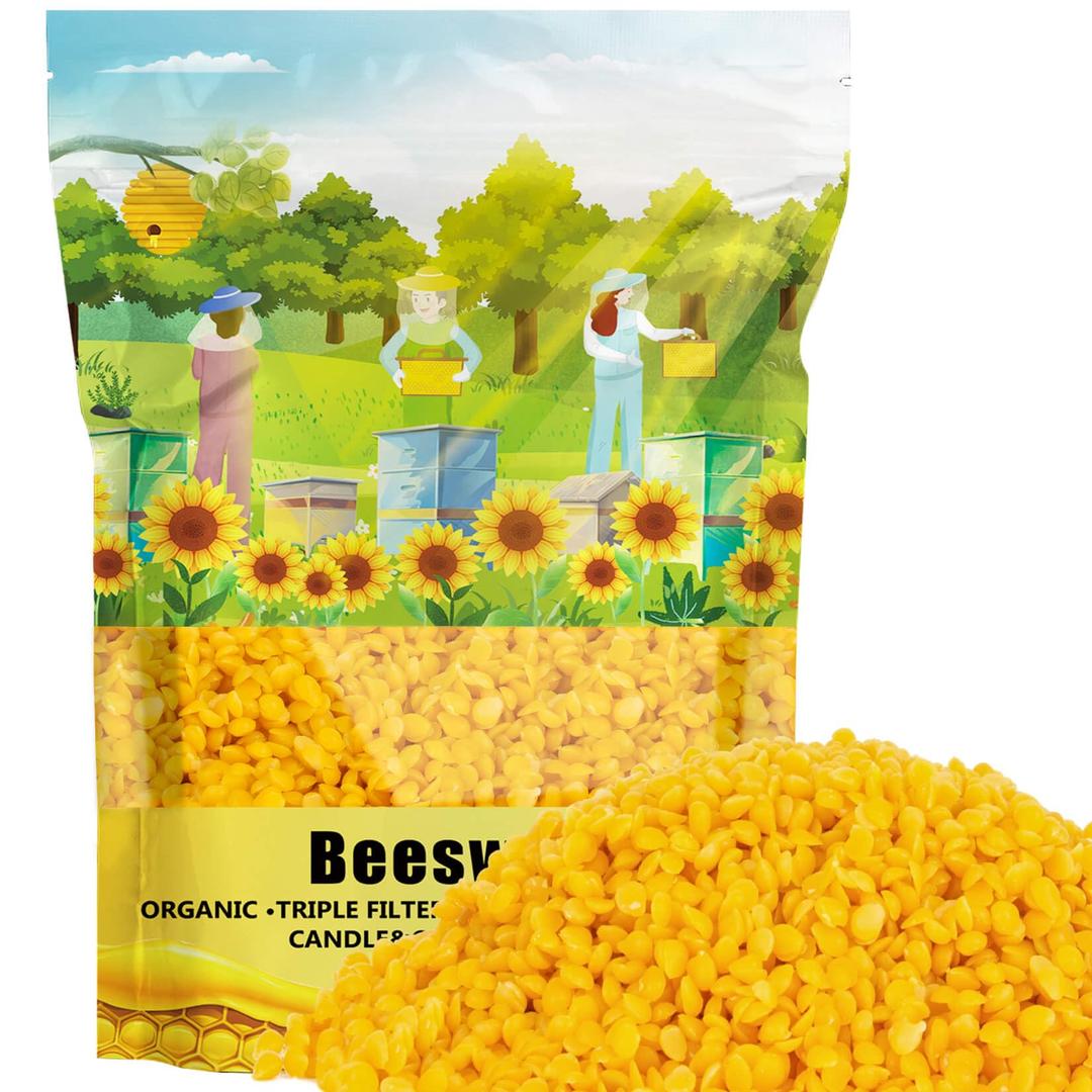 Yellow Natural Beeswax Pellets - CARGEN 430g Beeswax Pastilles Pure Bulk Bees Wax Pellets Food Grade for DIY Beewax Making Candles Skin Care Lip Balm Soap Lotion