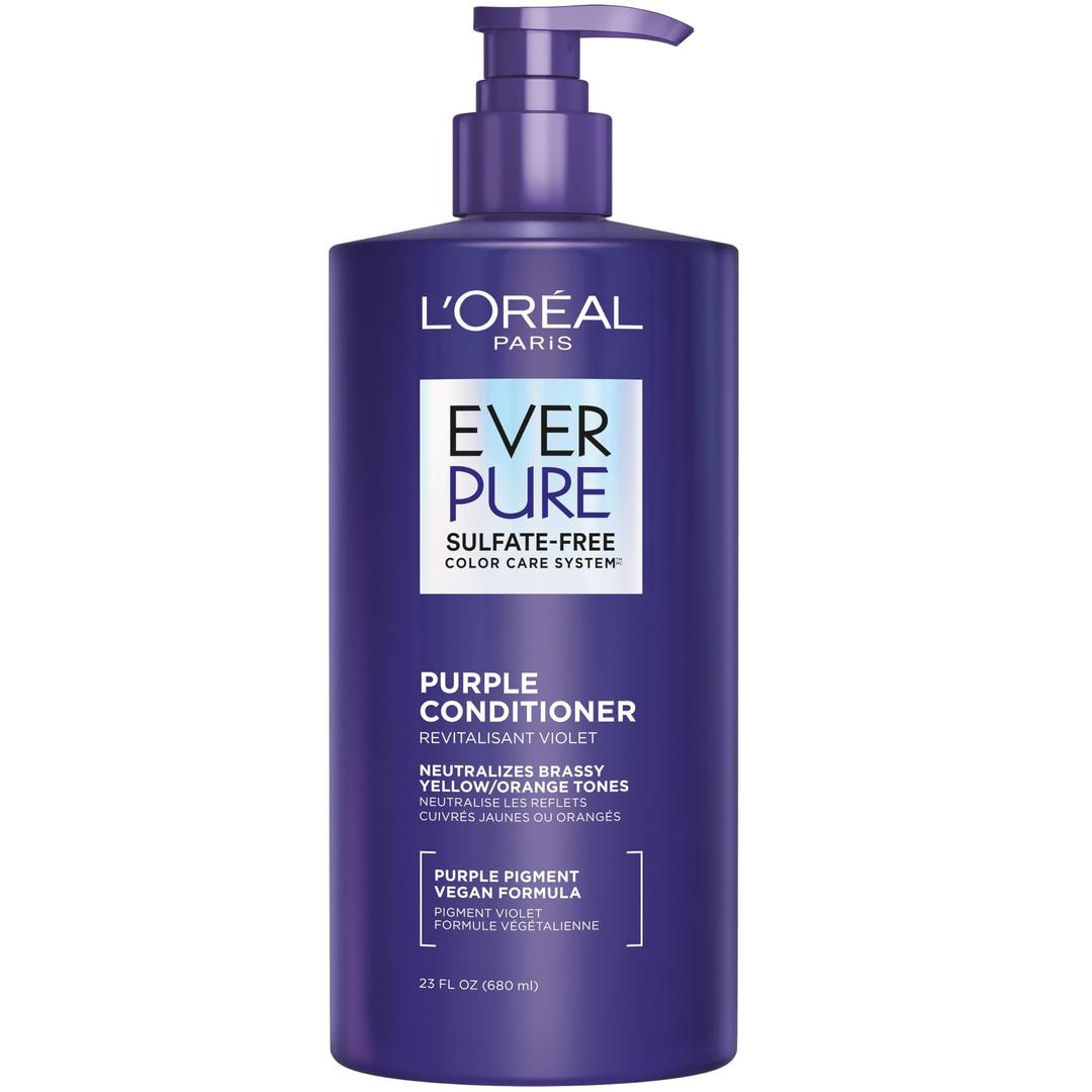 L’Oreal Paris Sulfate Free Brass Toning Purple Conditioner for Blonde, Bleached, Silver, or Brown Highlighted Hair, EverPure, 23 Fl Oz (Packaging May Vary)