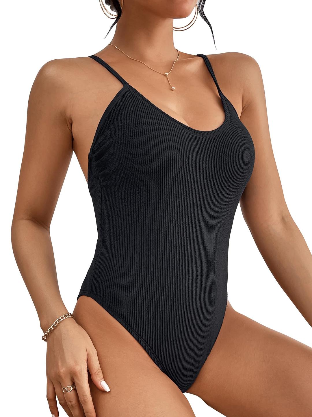 Dixperfect Women's Sexy Deep V-Neck High Cut One Piece Bathing Suit Plunge Side Strap Swimsuit Monokini