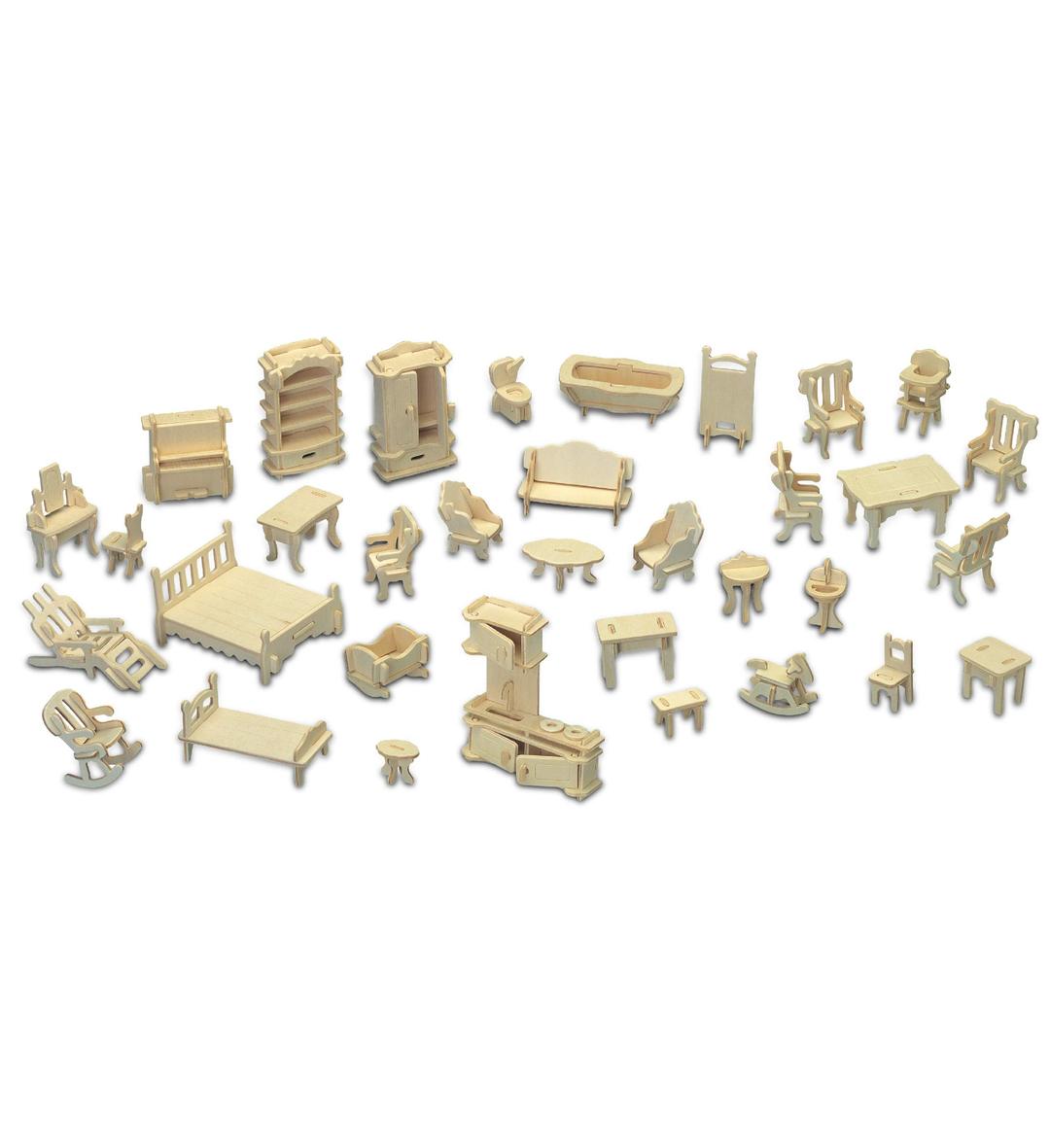 Wooden Dollhouse Furniture Set 3D Puzzle