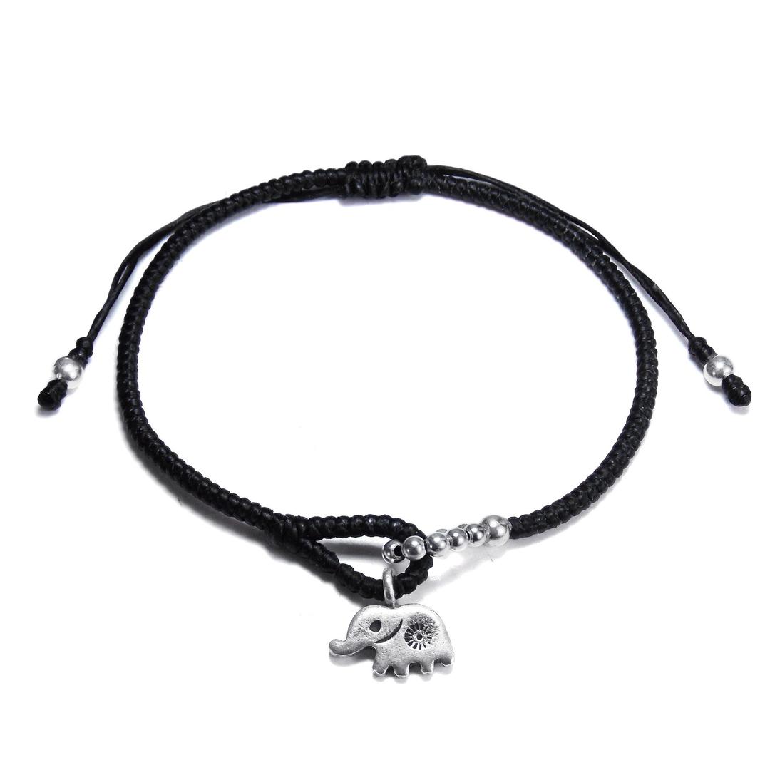 AeraVida Mini Elephant Karen Tribal Silver Black Everyday Adjustable Bracelet