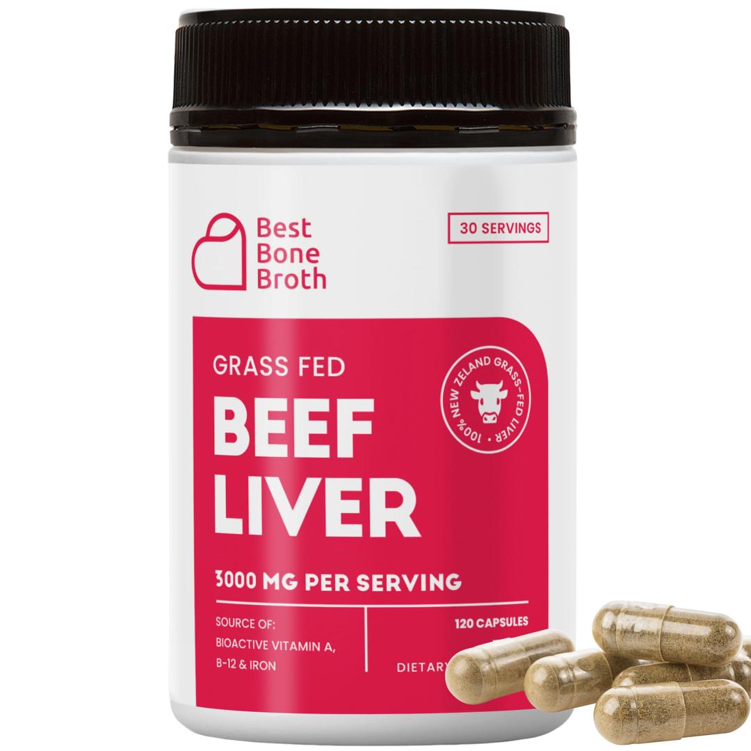 Beef Liver Capsules (30-Day Supply) - Made from Desiccated New Zealand Grass-Fed Beef - Pasture Raised, Freeze Dried Undefatted Beef Full of Iron, Vitamin A & B12 for Pure Long-Lasting Energy