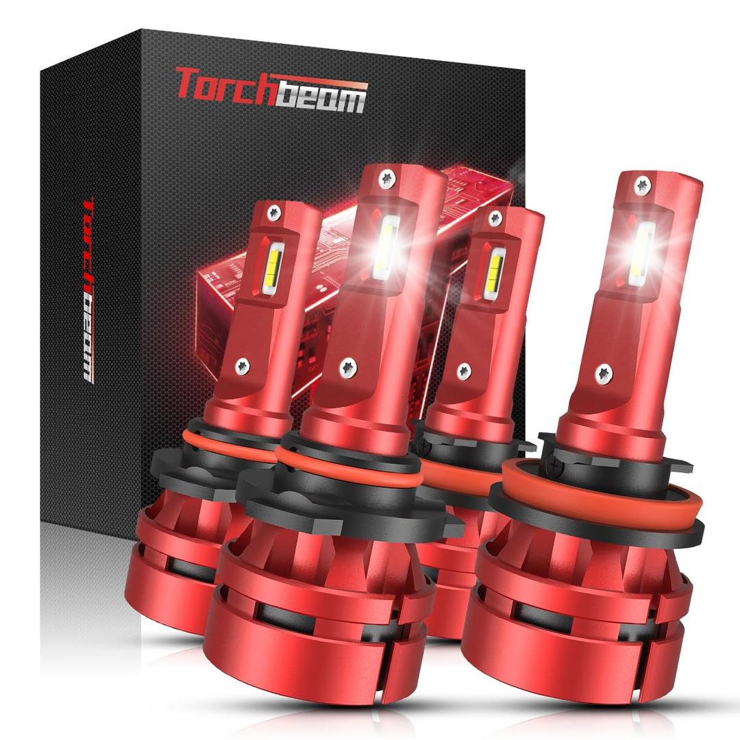 Torchbeam 9005/HB3 H11/H8/H9 Fog Bulbs Combo, 𝟒𝟒𝟎𝟎𝟎 𝐋𝐌 𝟔𝟎𝐖 𝟖𝟎𝟎% 𝐒𝐮𝐩𝐞𝐫𝐢𝐨𝐫 𝐁𝐫𝐢𝐠𝐡𝐭𝐧𝐞𝐬𝐬 9005 H11 Fog Light for ATVS, Fog Powersports Bulbs Pack of 4