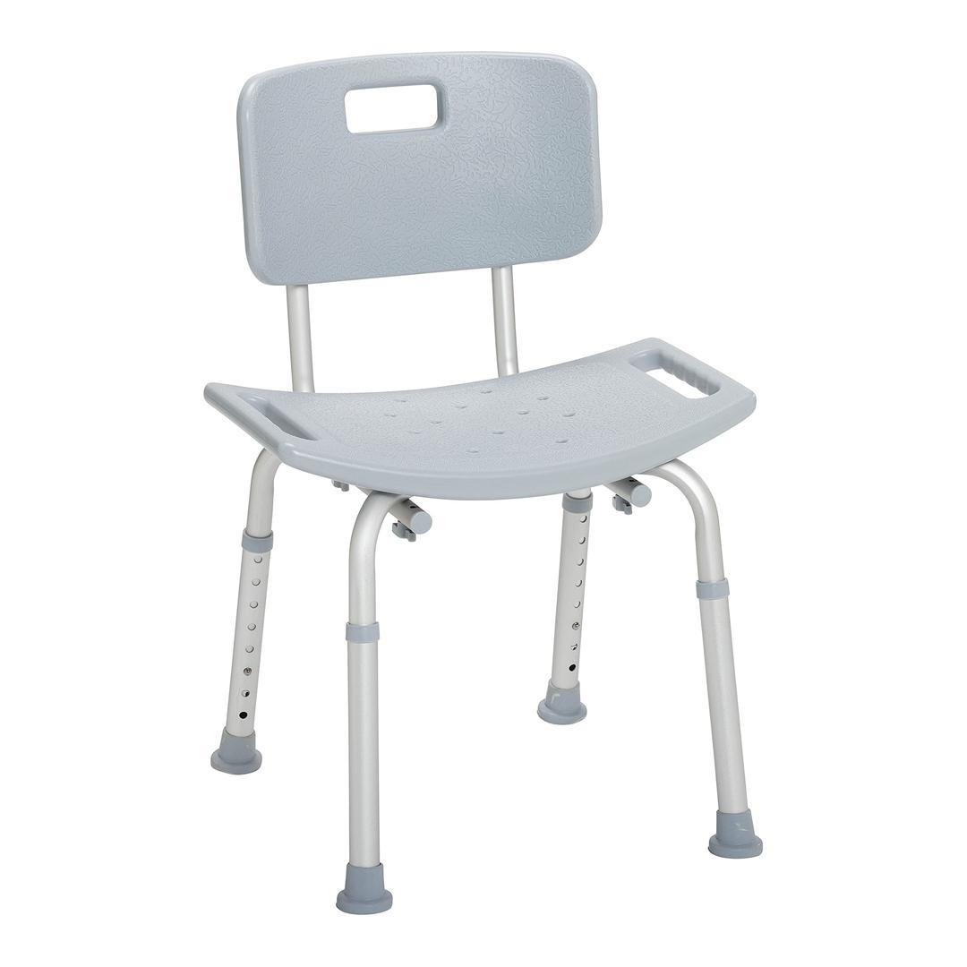 Drive Medical RTL12202KDR Shower Chair with Back, Adjustable Stool with Suction Feet, Shower Seat for Inside Shower or Tub, Bathroom Bench Bath Chair for Elderly and Disabled, 300 LB Weight Cap, Grey