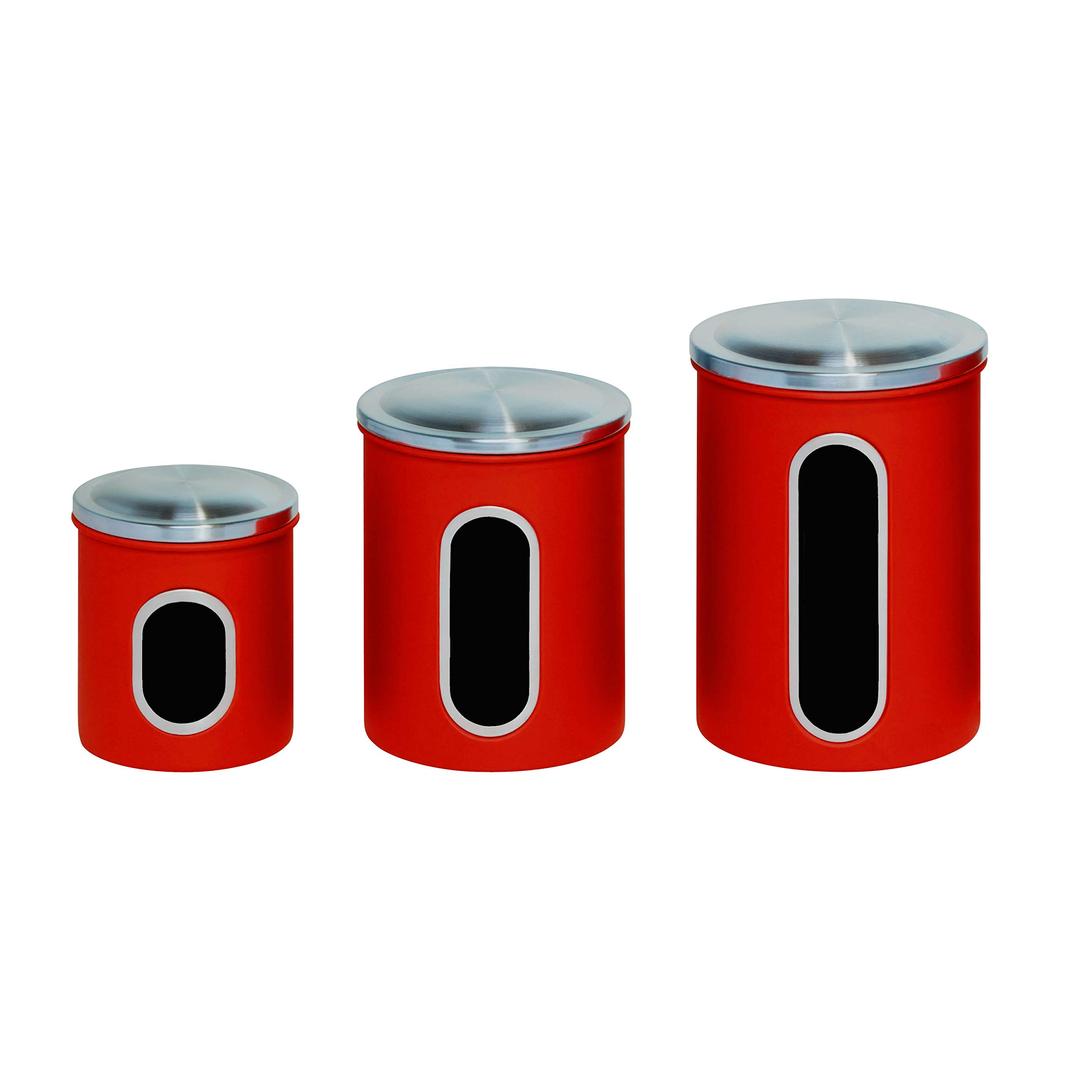 Honey-Can-DoThree-Piece Set of Nesting Stainless Steel Kitchen Canisters, Red KCH-03011 Red