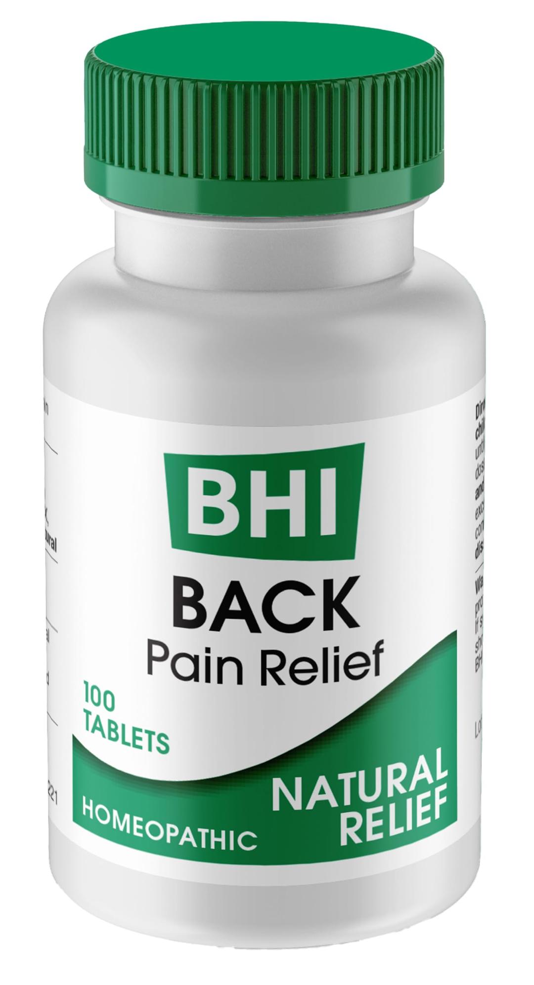 BHI Back Natural Back, Hip & Leg Pain Relief - 6 Powerful Multi-Symptom Active Homeopathic Ingredients Help Calm Back Pain, Muscle Tightness & Spasms Naturally for Women & Men - 100 Tablets