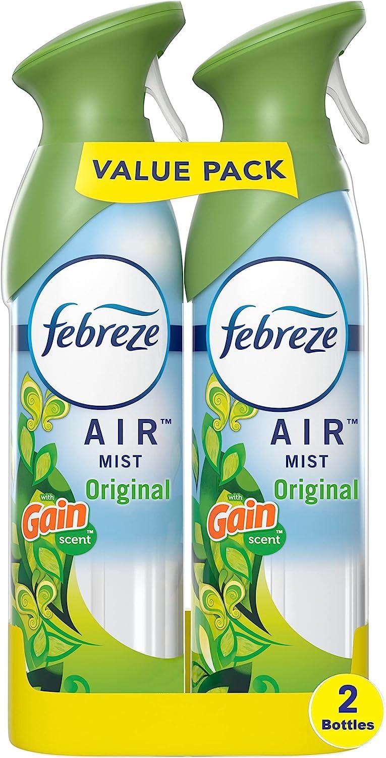 FebrezeAir Mist Air Freshener Spray, Odor-Fighting Room Spray, Air Fresheners for Home and Bathroom and Kitchen, Aerosol Can, Gain Original Scent, 8.8oz, 2 Count