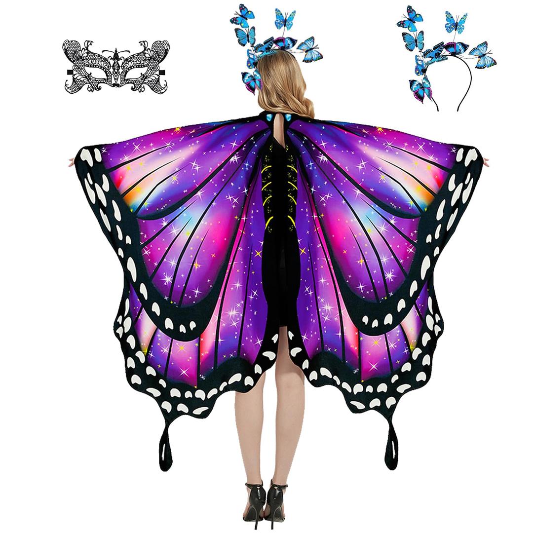 RekTakButterfly Wings Costume for Women Fairy Wings Adult Halloween Costumes Butterfly Cape with Mask and Headband