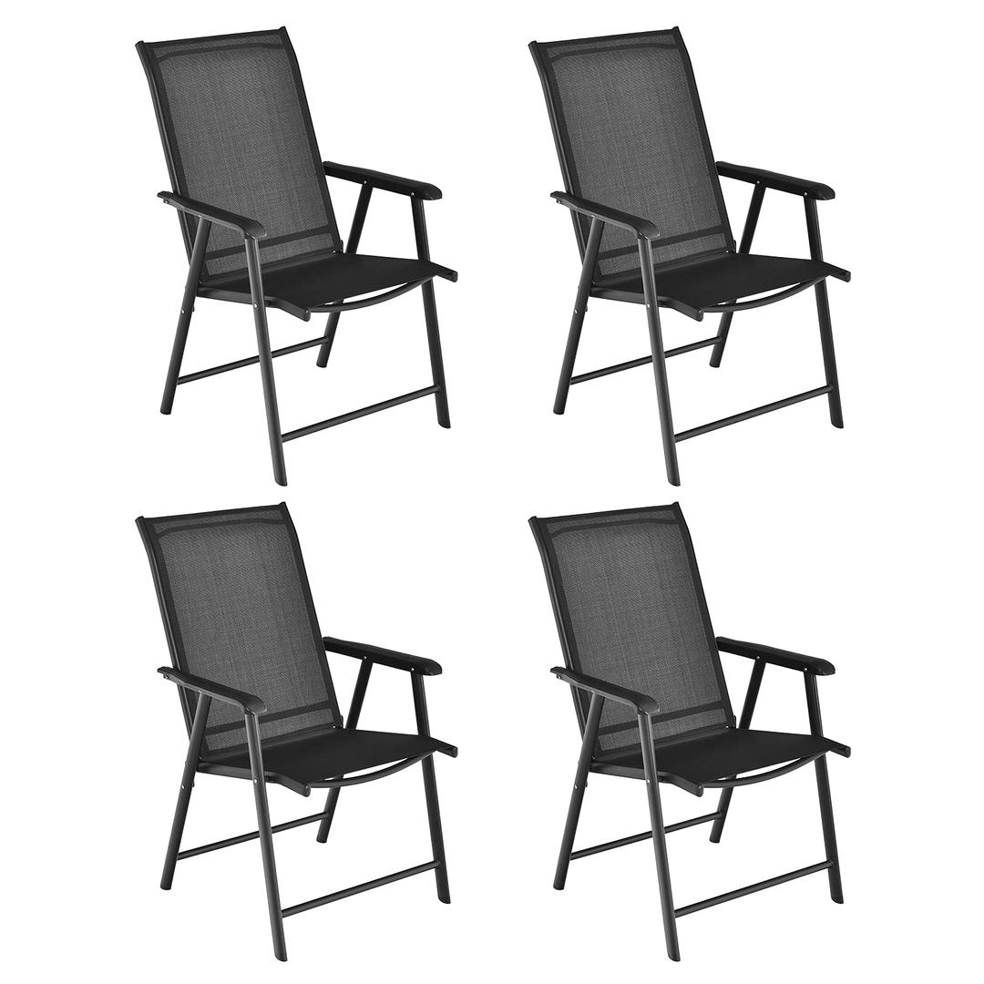 Giantex Set of 4 Patio Folding Chairs, Outdoor Chairs with Armrest, Portable Dining Chairs for Porch Camping Pool Beach Deck Lawn Garden, 4-Pack Patio Chairs, Metal Frame, Black