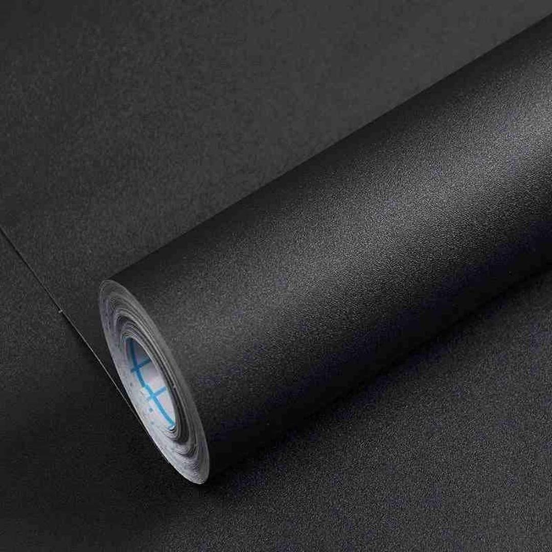 15.8" x 400"Black Wallpaper Self Adhesive Film Peel and Stick Wallpaper Black Adhesive Paper Waterproof Removable DIY Decorative for Kitchen Cabinet Countertops Shelf Liner Upgrade Thicker