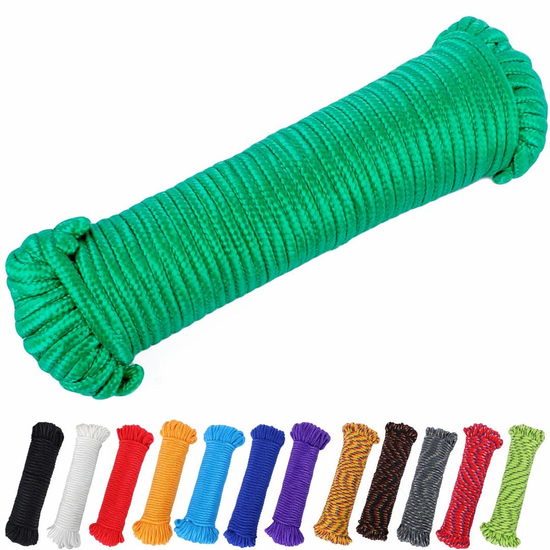 90 ft 14 inch (7mm) Nylon Poly Rope Flag Pole Polypropylene Clothes Line Camping Utility Good for Tie Pull Swing Climb Knot, Green