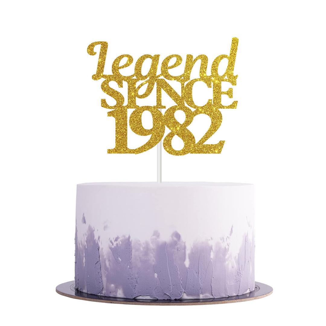 Aonbon Gold Glitter Legend Since 1982 Cake Topper - 40th Birthday Cake Topper, Women / Men's 40th Birthday Party Decorations, 20th Birthday Sign (1982)