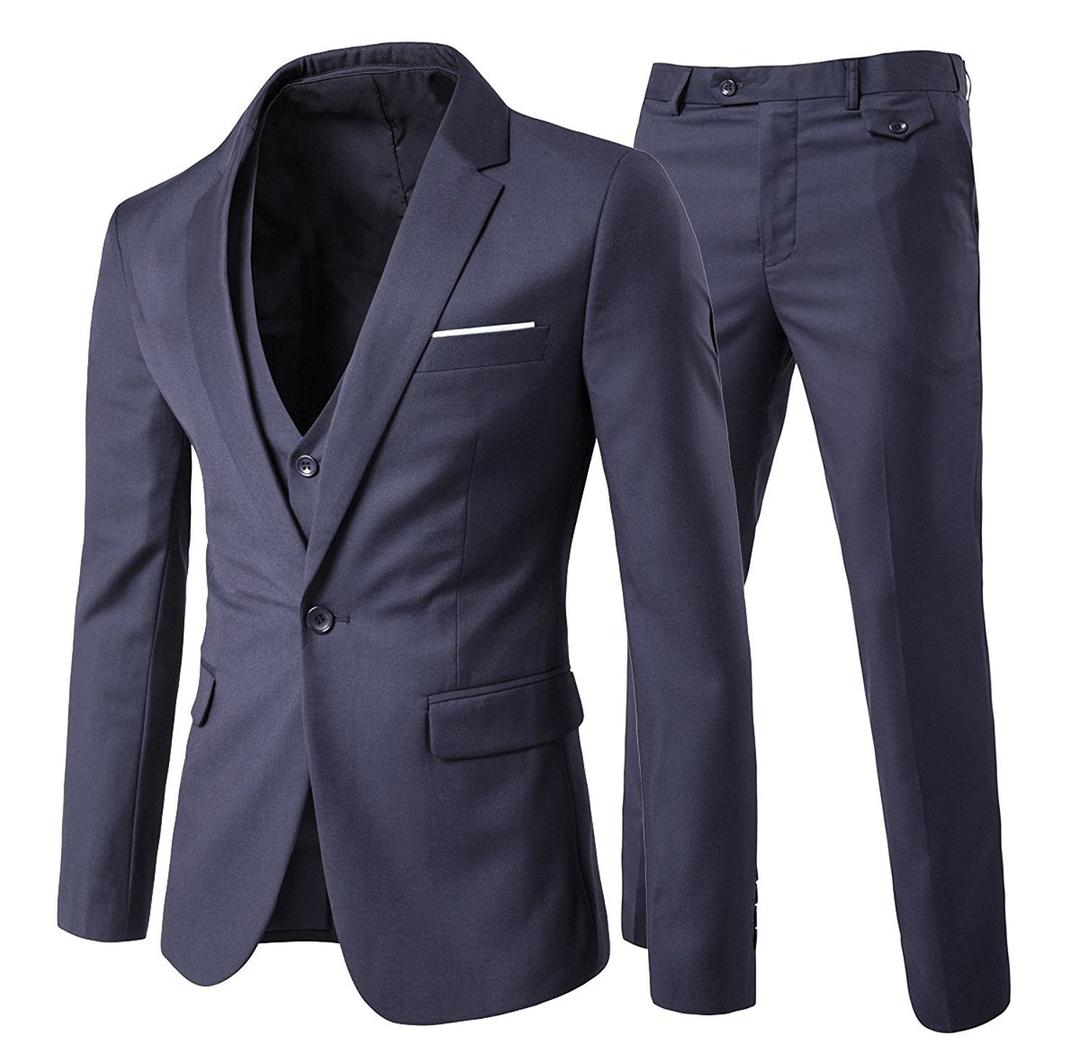 Mens Suits 3 Piece Slim Fit Wedding Suit One Button Formal Blazer Jackets Waistcoat Trousers