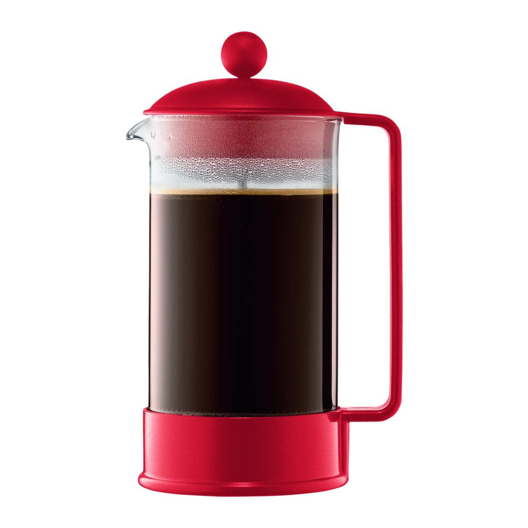 Bodum34 oz Brazil French Press Coffee Maker, High-Heat Borosilicate Glass, Red - Made in Portugal