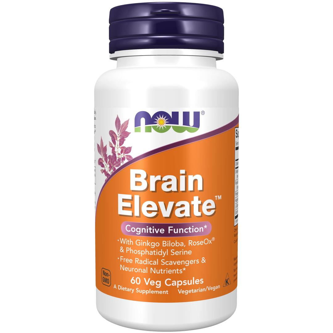 NOW Foods Supplements, Brain Elevate™, Featuring Ginkgo Biloba, RoseOx® and Phosphatidyl Serine, 60 Veg Capsules