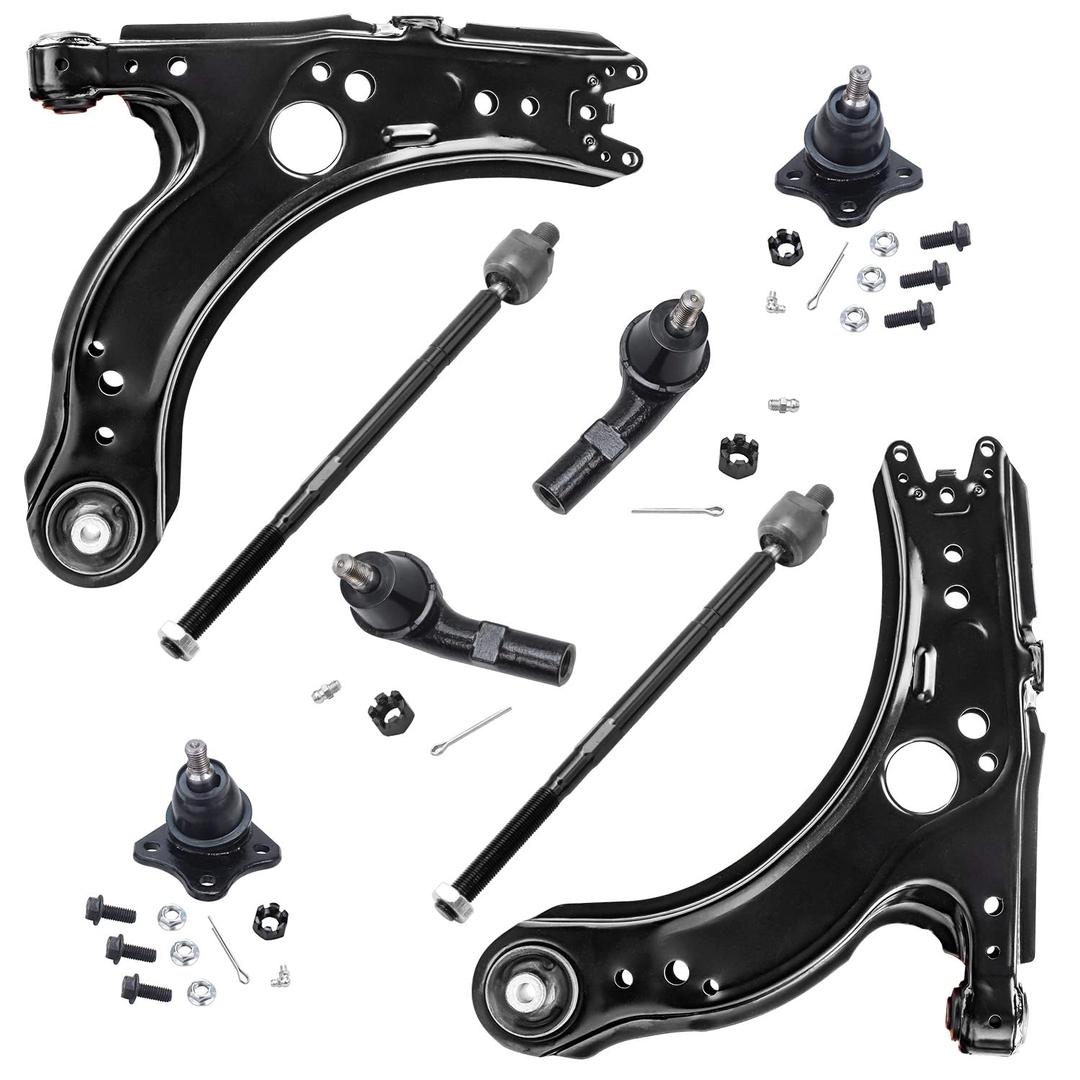 Detroit Axle - Front End 8pc Suspension Kit for 1999-2005 Volkswagen Jetta 1999-2006 Golf 1998-2010 Beetle, 2 Lower Control Arms 2 Lower Ball Joints Inner & Outer 4 Tie Rods Replacement