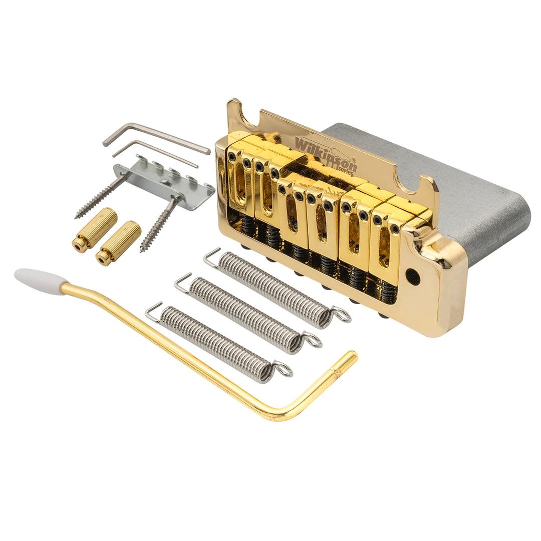 Wilkinson WOV08 52.5mm (2-1/16 inch) 2-Point Tremolo Bridge for American Standard or Professional Fender Strat Electric Guitar, Gold