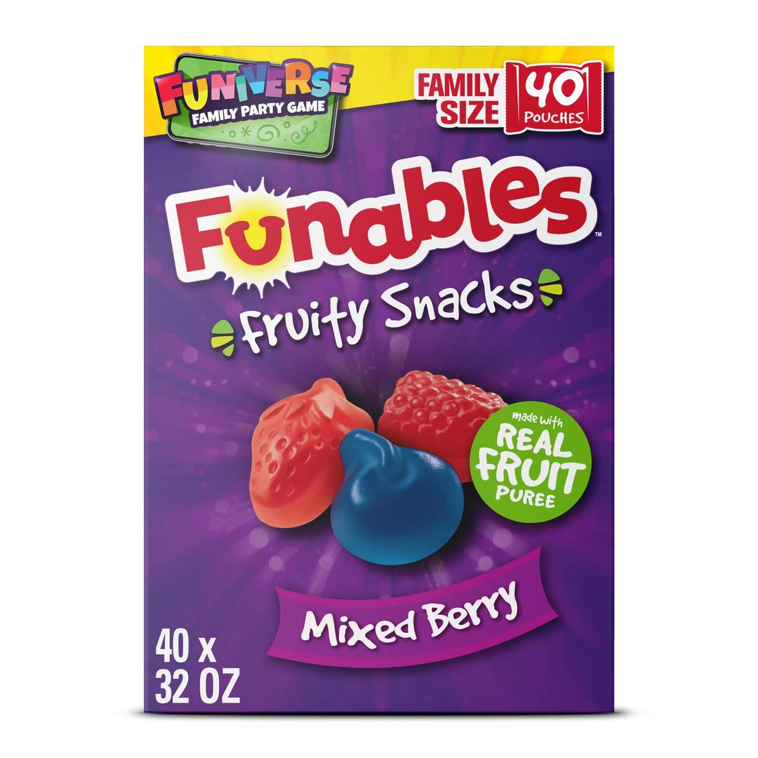 Funables Fruity Snacks, Mixed Berry, Flavored Snacks, Halloween Candy Variety Pack Trick-or-Treat Assortment, 0.8 oz 40 ct