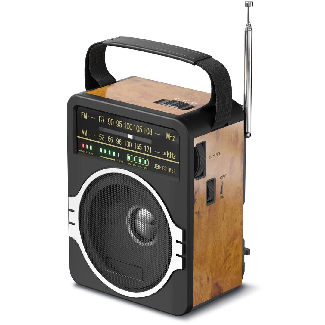 Portable AM FM Radio, Bluetooth 5.0 Radio 5 Watts Loud Speaker,Rechargeable FM Radio Built-in Rechargeable Battery/DC D*4 Cell Battery Operated & AC Power Plug in Wall Radio Retro