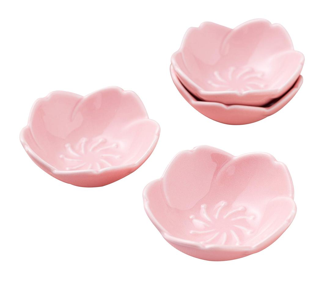 JusalphaPink Cherry Blossom Porcelain Sauce/Seasoning Dish, Sushi Soy Dipping Bowl, Dessert , Appetizer Plates, Serving Dish for Kitchen Home (Set of 4, Pink)