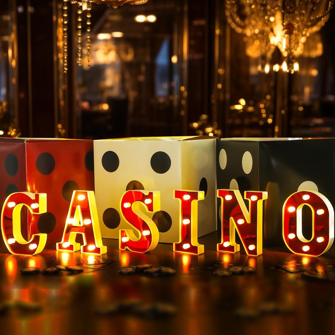 Casino Light up Letters Sign Party Decorations Battery Powered Marquee Lighted Sign LED Alphabet Letter Lights for Night Party Tabletop Decor Supplies