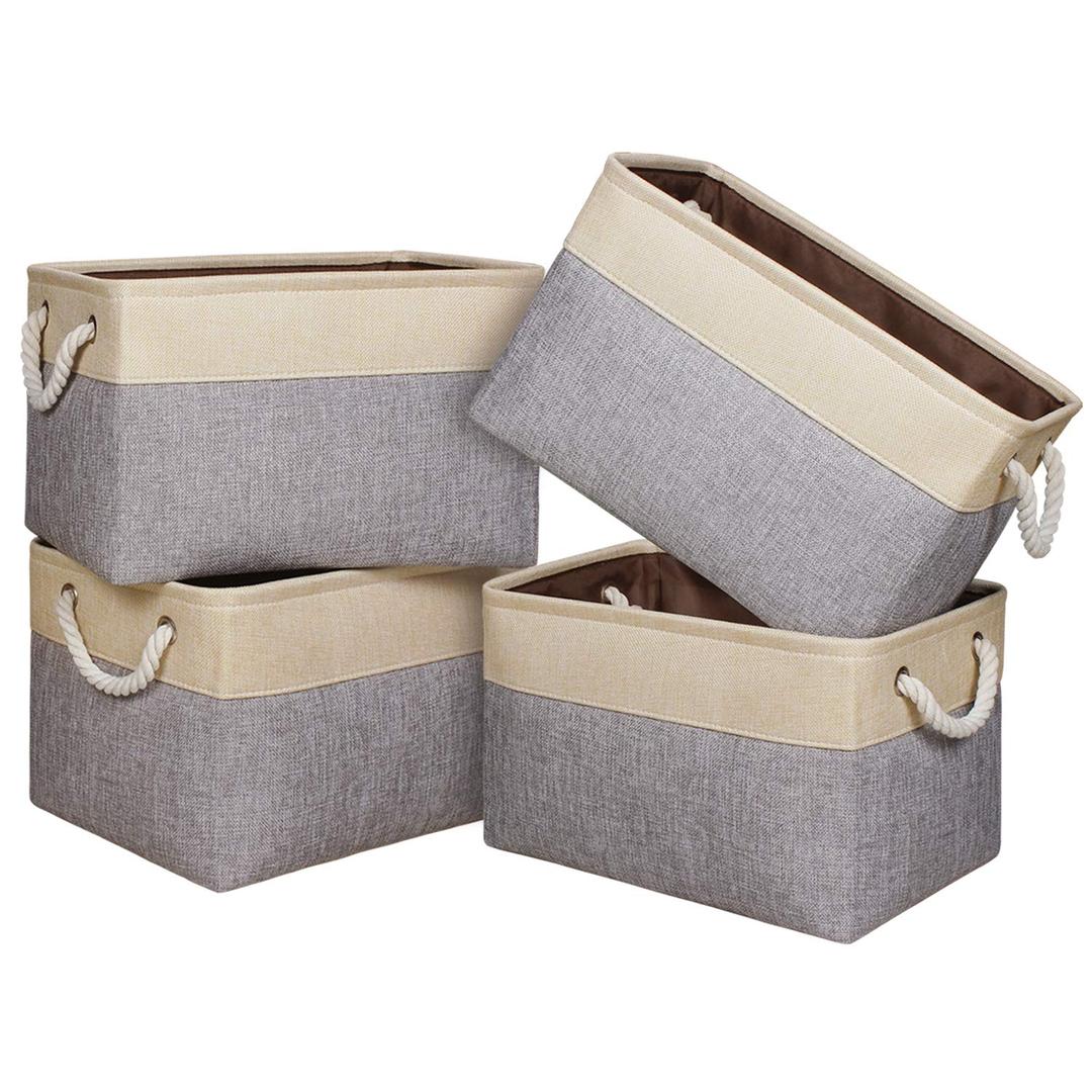 UniviviLarge Storage Baskets Set of 4, Storage Baskets for Shelves with Cotton Rope Handles, Foldable Fabric Storage Boxes for Toys, Clothes, Office Products - Grey