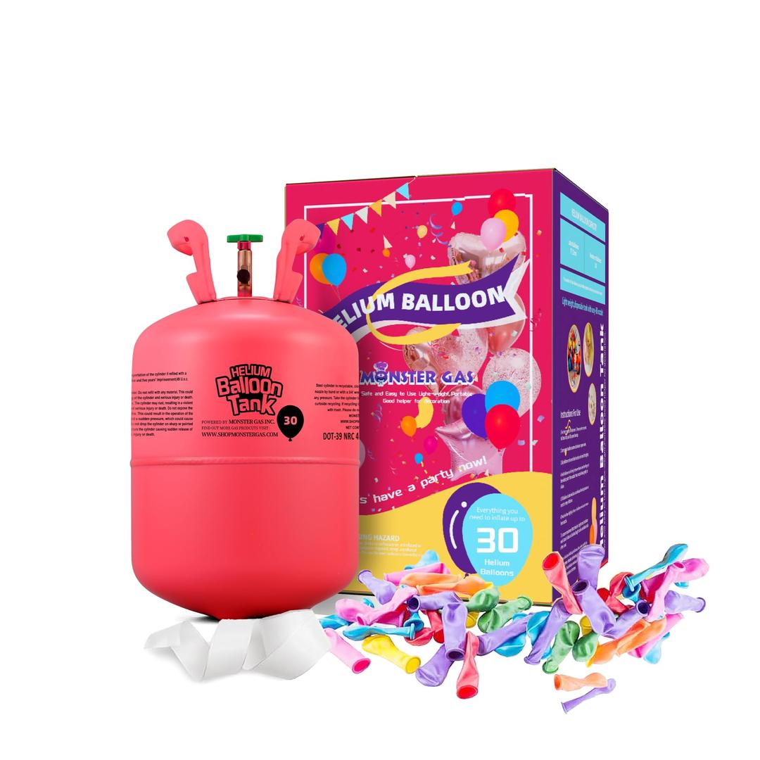 7L Helium Tank For Balloons At Home, Balloon Helium Tank Up To 30 Latex Balloons, Small Helium Tanks, Attachment: 50 9" Latex Balloons+3 White Ribbon