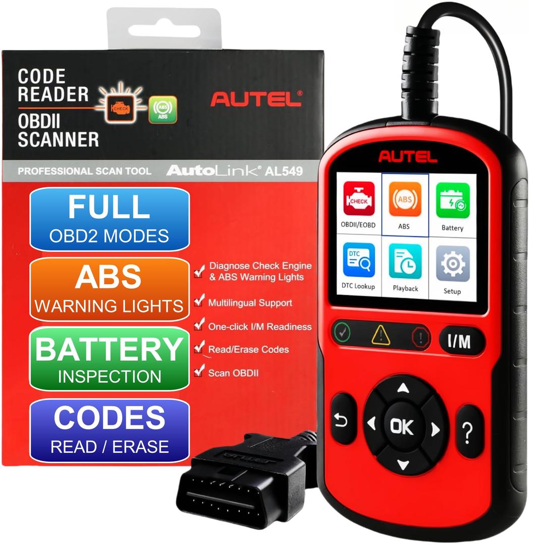 Autel OBD2 Scanner AutoLink AL549, Check Engine Fault OBD2 Diagnostic Tool, Upgraded Ver. of AL519/ AL329 Code Reader with AutoVin, Universal Car Battery Test, OBDII Scan with Live Data