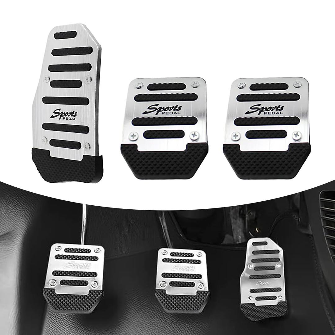 3 PCS Car Foot Pedal Kit, Alloy Anti-Friction Anti-Slip Transmission Accelerator Pedal Brake Pedal Cover Clutch Pedal, Modification Accessories, Suitable for Manual Vehicles (Silver)