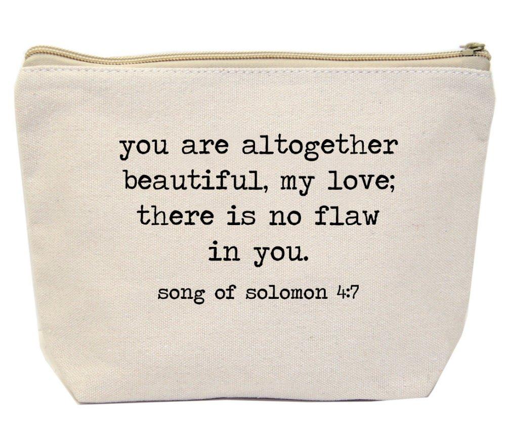 JulesNatural Canvas Makeup Zipper Bag You Are All Together Beautiful, My Love; There Is No Flaw In You. Song of Solomon 4:7 Bible Verse Travel Bag