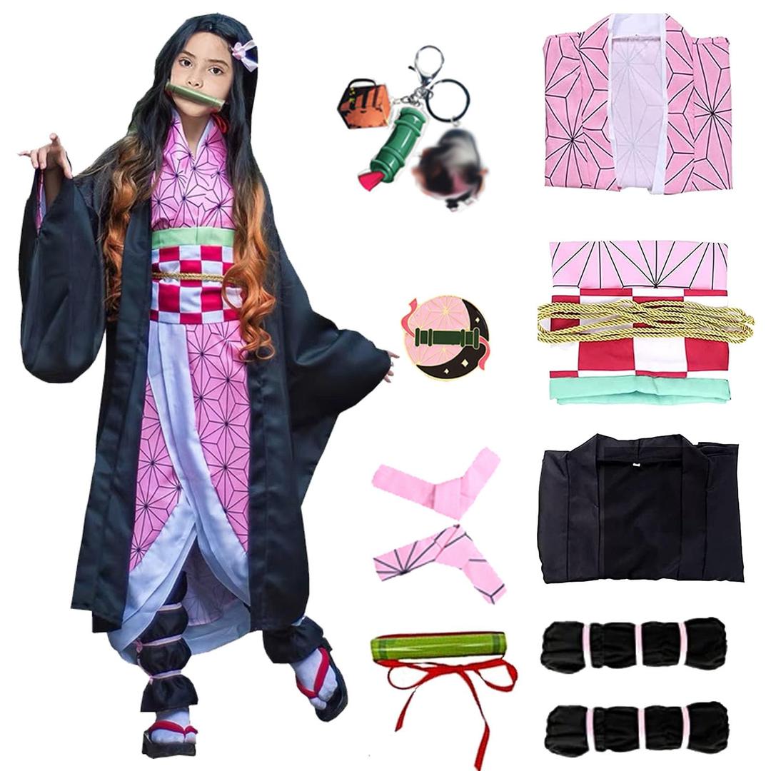 PartyBloom Kimono Cosplay Costume Set, Halloween Japanese Anime Coslpay Outfit