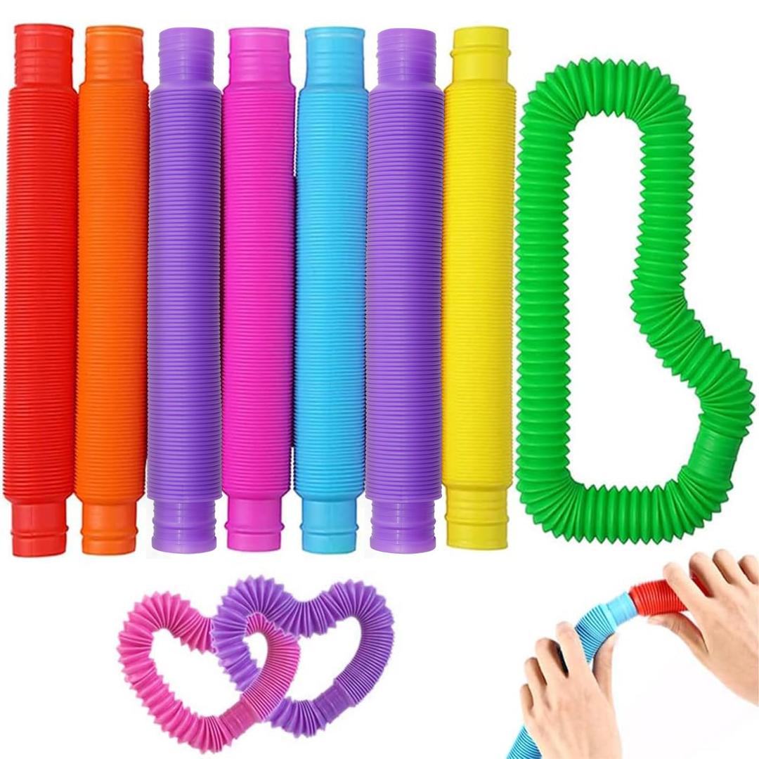 Vanblue Large 8 Pcs Pop Tubes Fidget Toys Sensory Fidget Tubes Toys Autism Party Favors for Kids Christmas Goodie Bag Fillers Classroom Prizes Gifts Anxiety Stress Relief Toys for Kids Adults