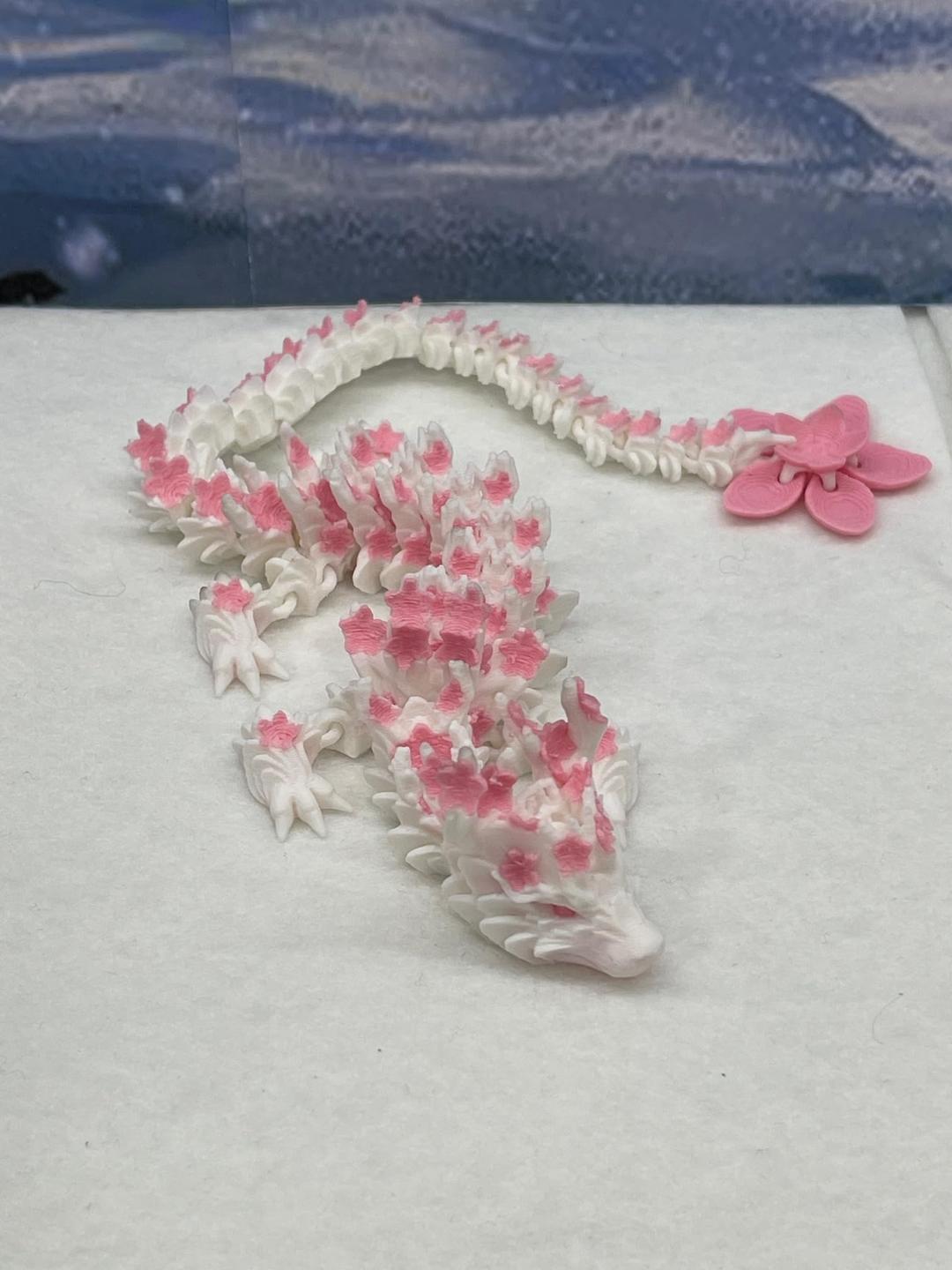 3D Printed Dragon, 12"" Pink and White Cherry Blossom Dragon , Fidget ADHD Autism Sensory Toy, Executive Desk Toy D016-DR