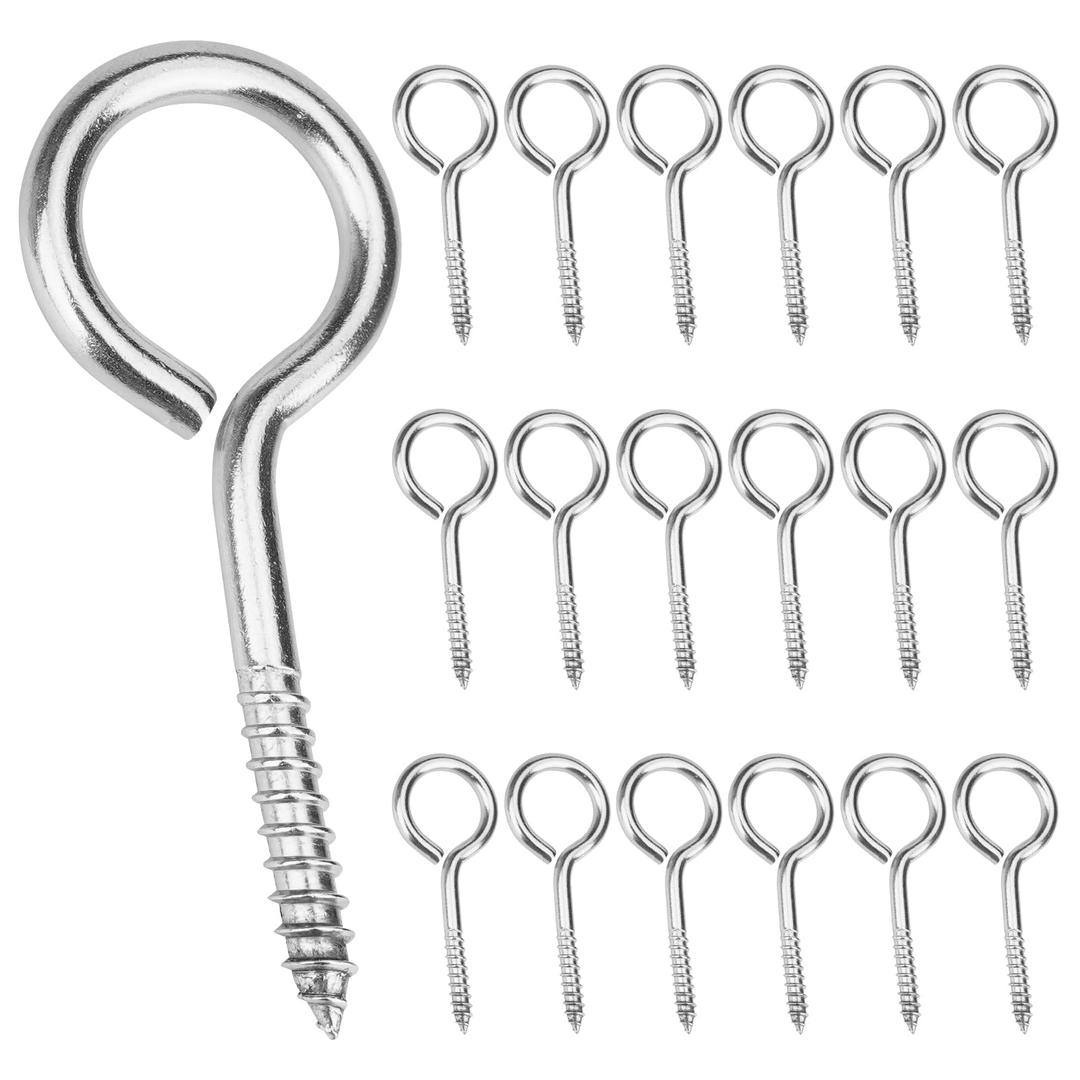 18 Pack 2.5 Inches Stainless Steel Heavy Duty Eye Hooks Screw Rust-Resistant Self Tapping Eyelet Screw in Eye Bolt for Wood, Securing Cables Wires, Indoor & Outdoor