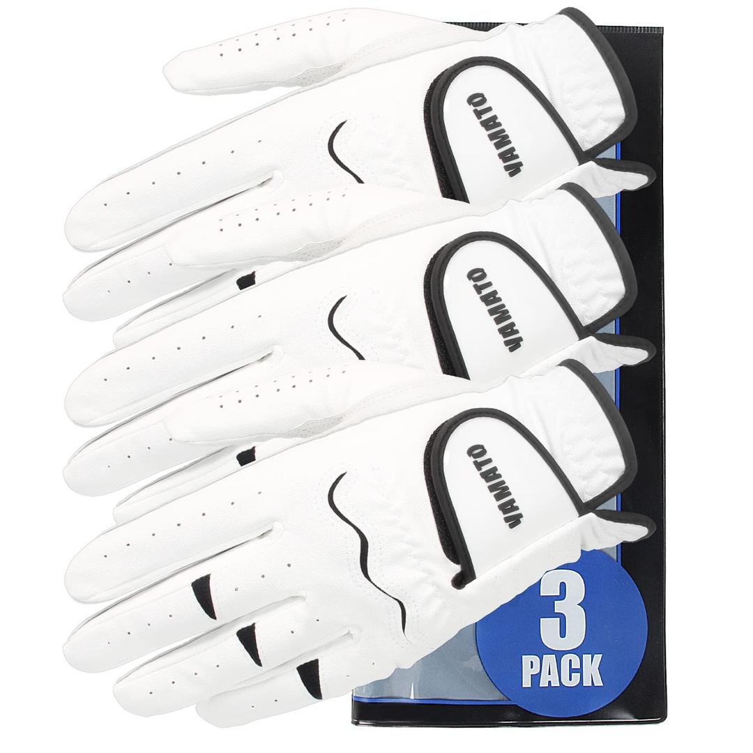 yamato 3 Pack Men‘s Golf Gloves, Durable White Cabretta Leather All Weather Golf Gloves Men Right Handed Golfer, Breathable, Grip Soft Comfortable Golf Gloves Men