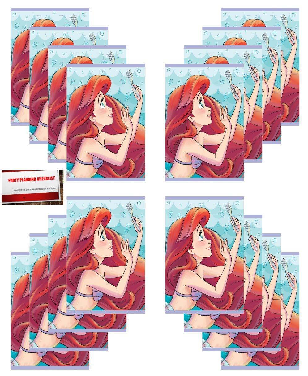 (16 Pack) Disney Little Mermaid Ariel Birthday Party Plastic Loot Treat Candy Favor Goodie Bags (Plus Party Planning Checklist by Mikes Super Store)