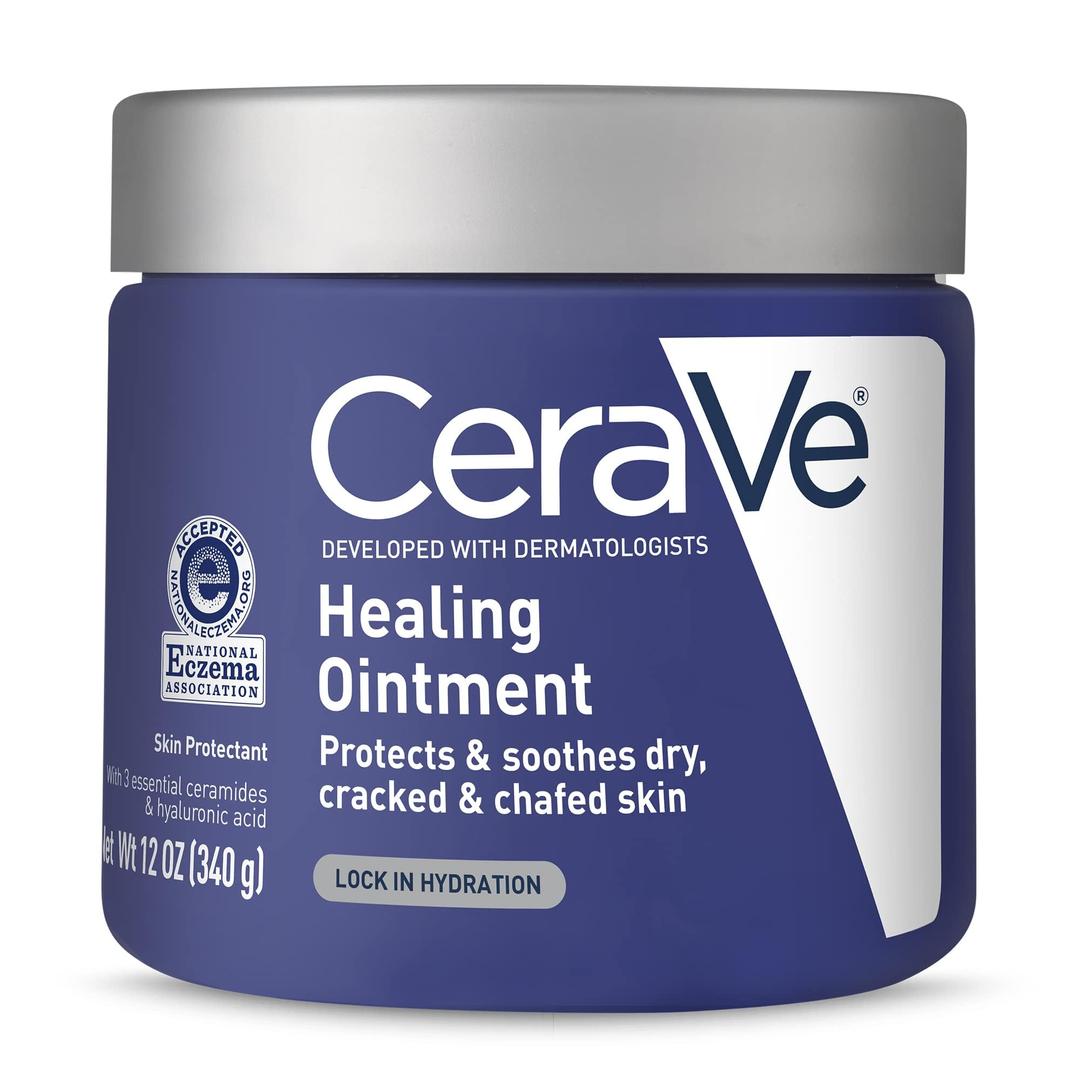 CeraVeHealing Ointment, Hydrating Skin Protectant With Petrolatum, Hyaluronic Acid & Ceramides, Face & Body Skin Barrier Repair For Cracked, Chafed, Dry Skin, Fragrance Free & Lanolin Free, 12 Oz