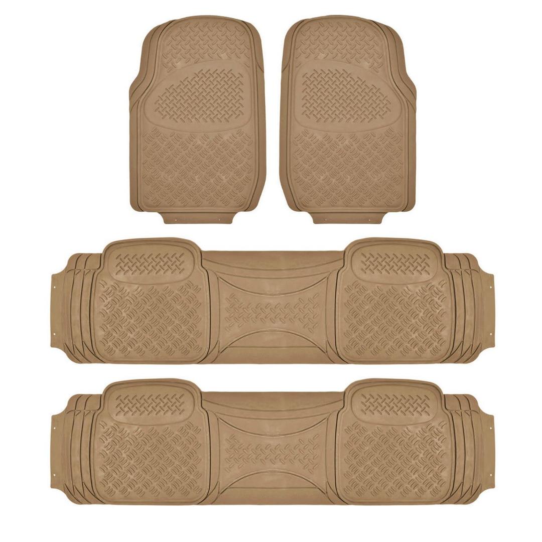 BDK Heavy Duty VAN SUV Rubber Floor Mats - 4 Pieces 3 Rows Full Set- All Weather Trimmable Mat (Beige) - MT-713-711-BG_AMHD